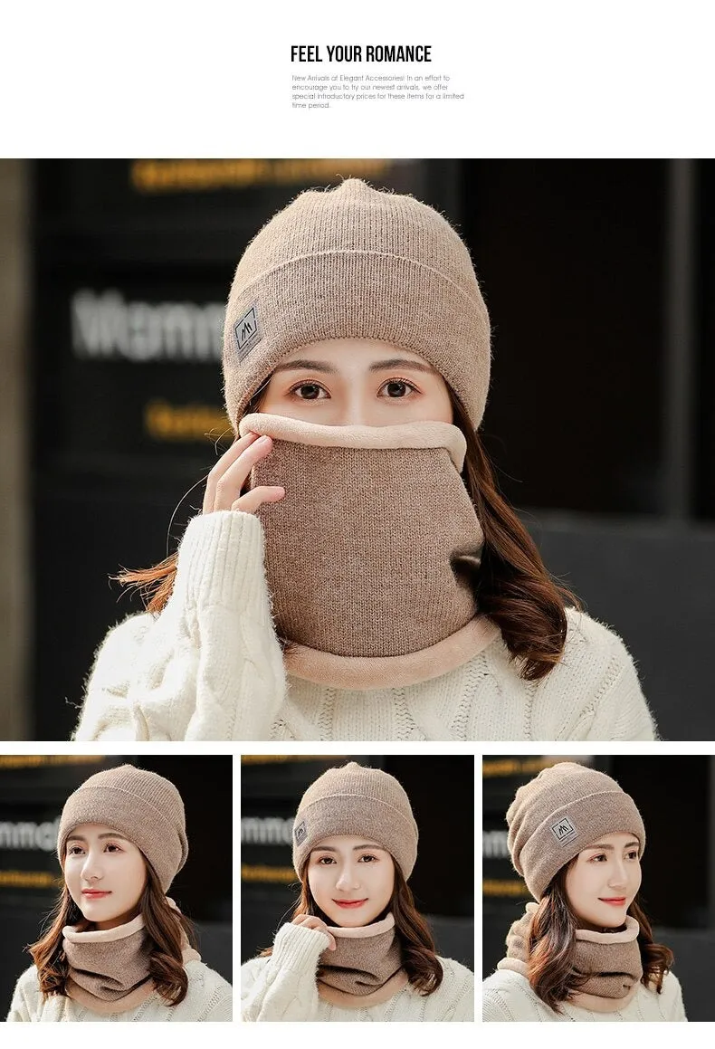 Add Fur Lined Set Fashion Beanie Outdoor Knitted Woolen Warm Winter Cap