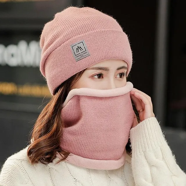 Add Fur Lined Set Fashion Beanie Outdoor Knitted Woolen Warm Winter Cap