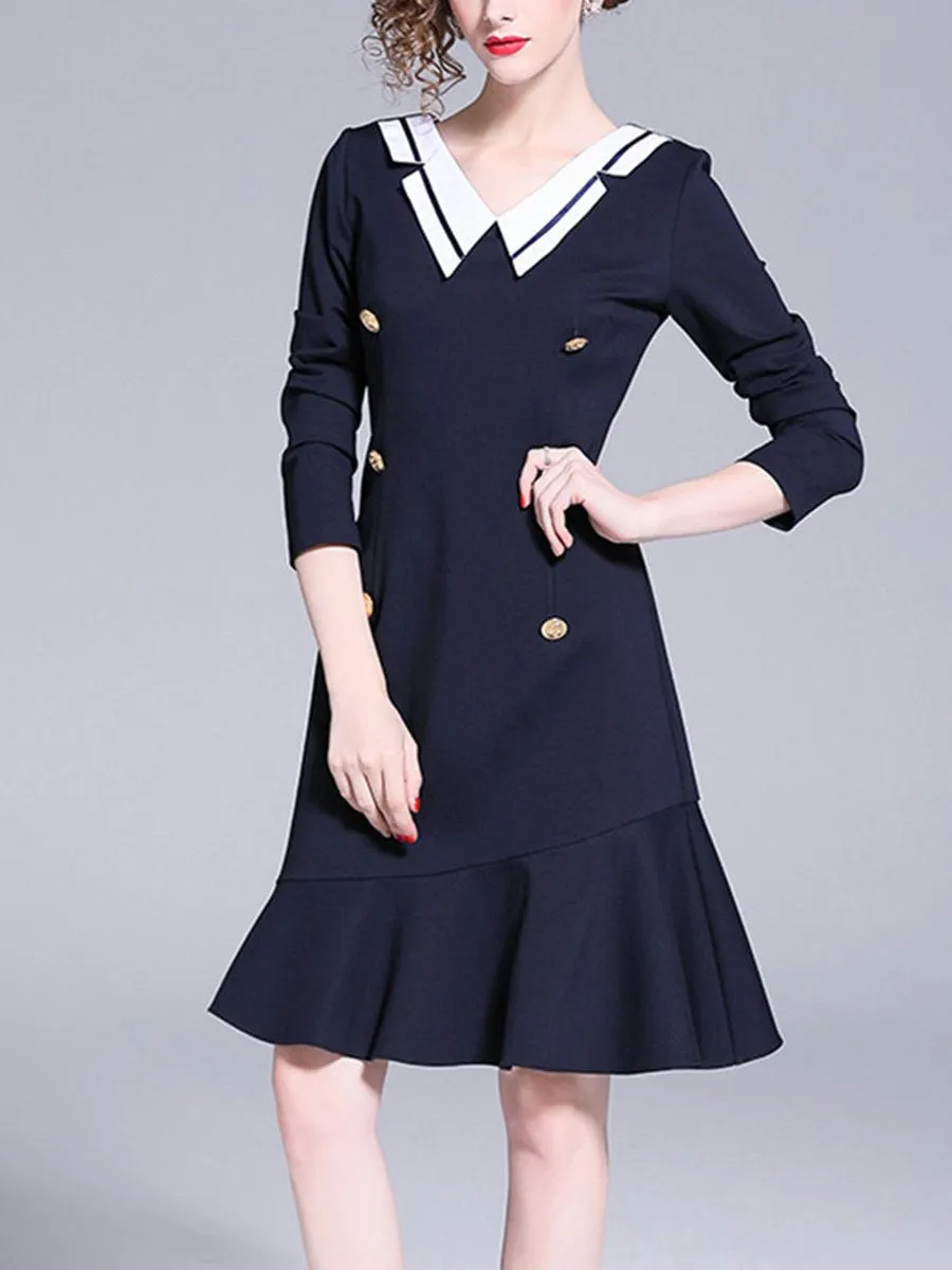 Age-Reduction Navy Collar Slim Slimming Hip Fishtail Skirt