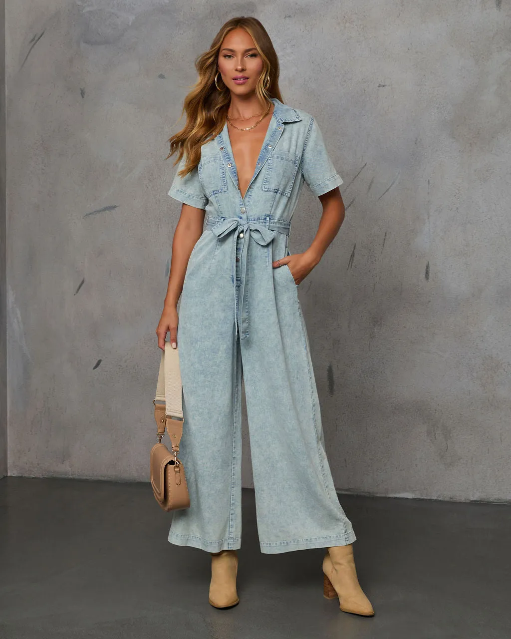 American West Chambray Waist Tie Jumpsuit