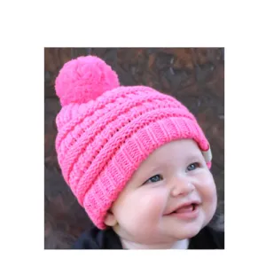 Baby-847 New Candy Pink Beanie with Pom