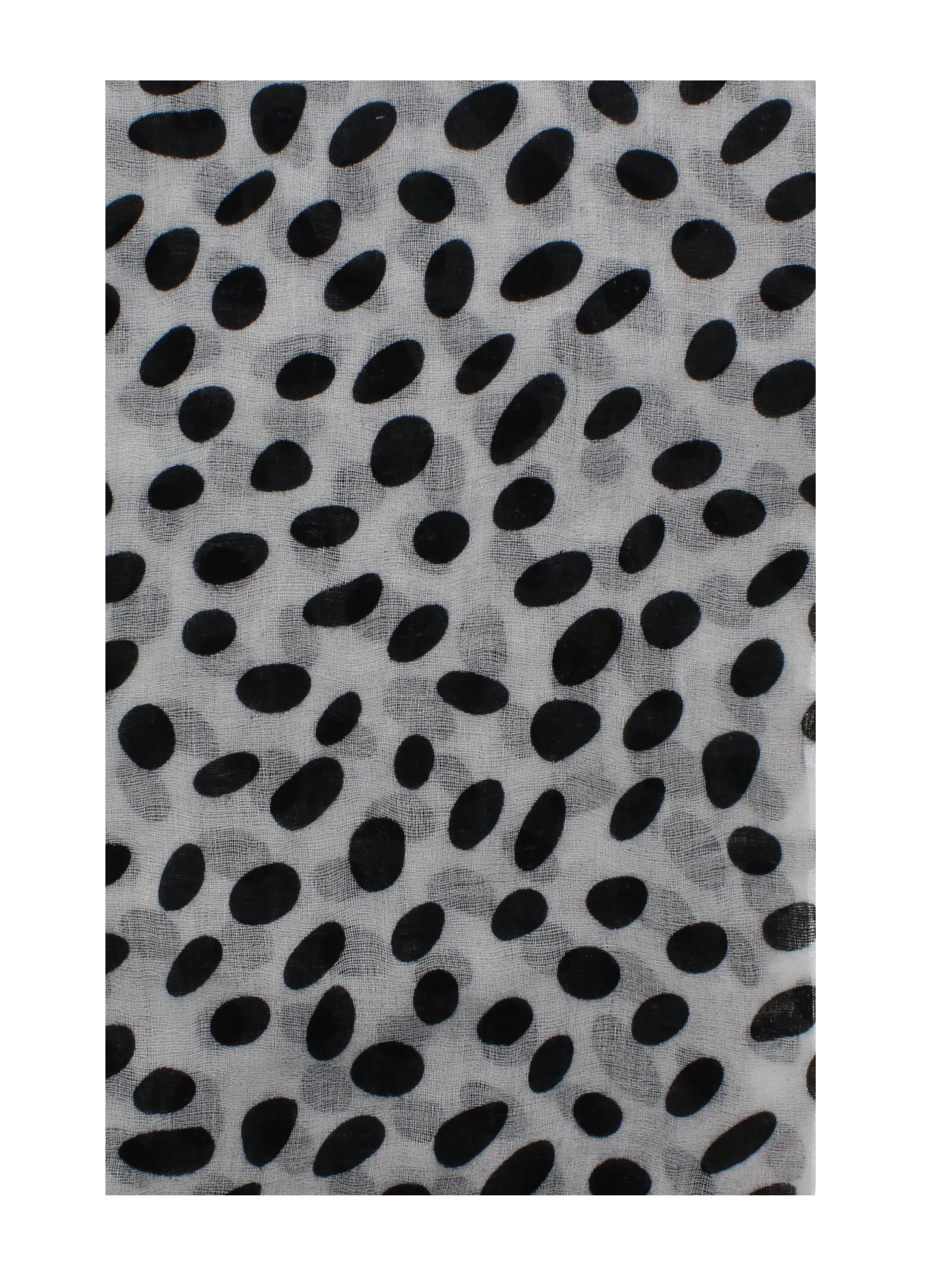 Black Polka Dot Print on White Scarf