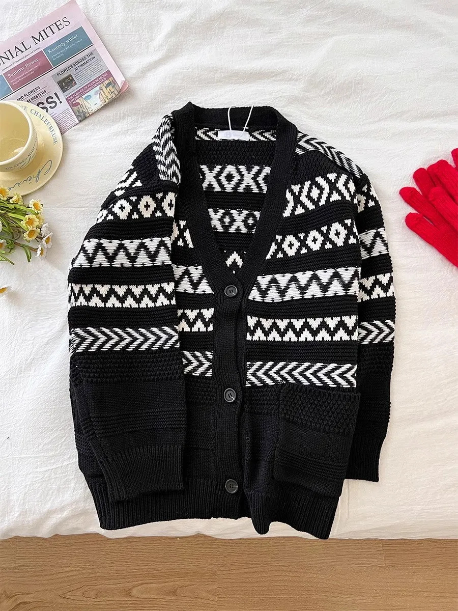 black v-neck casual knitted cardigan jacket    S4778