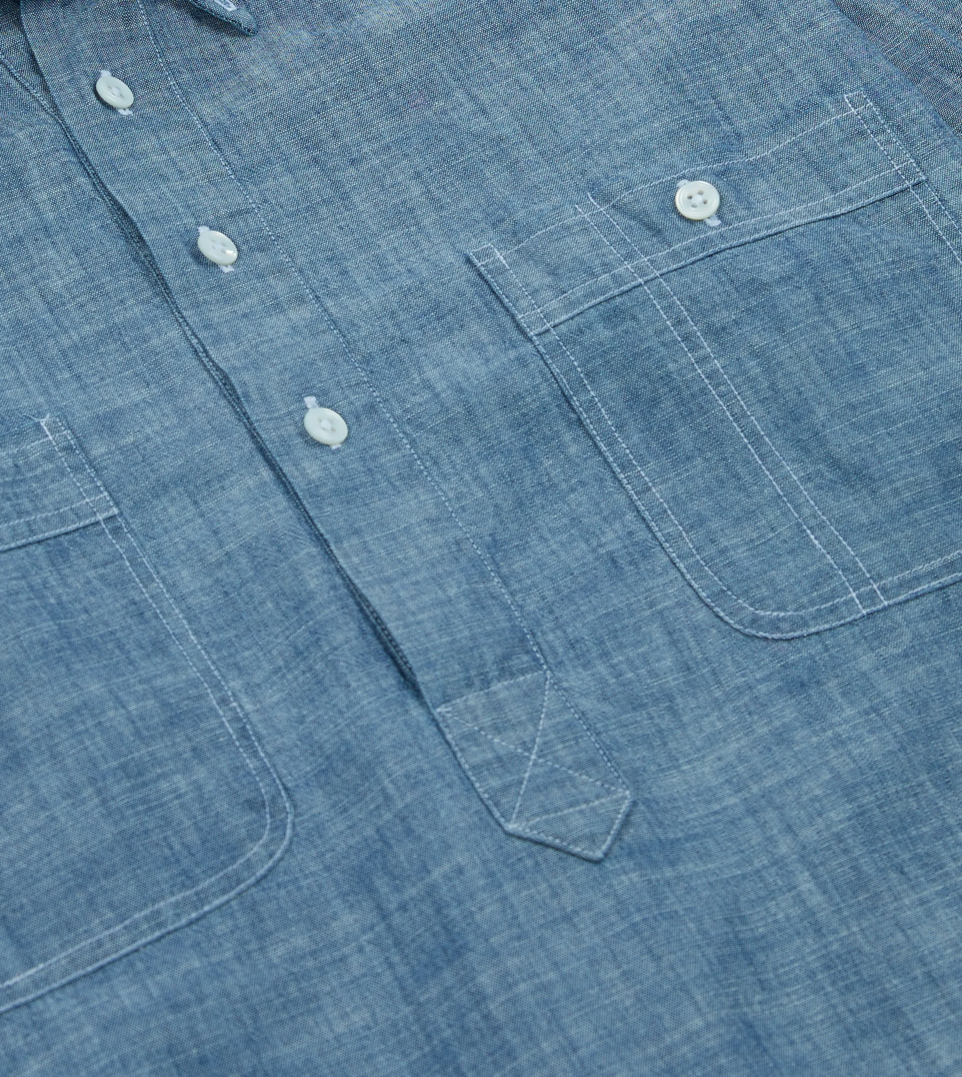 Bleach Blue Cotton Chambray Button-Down Popover Shirt