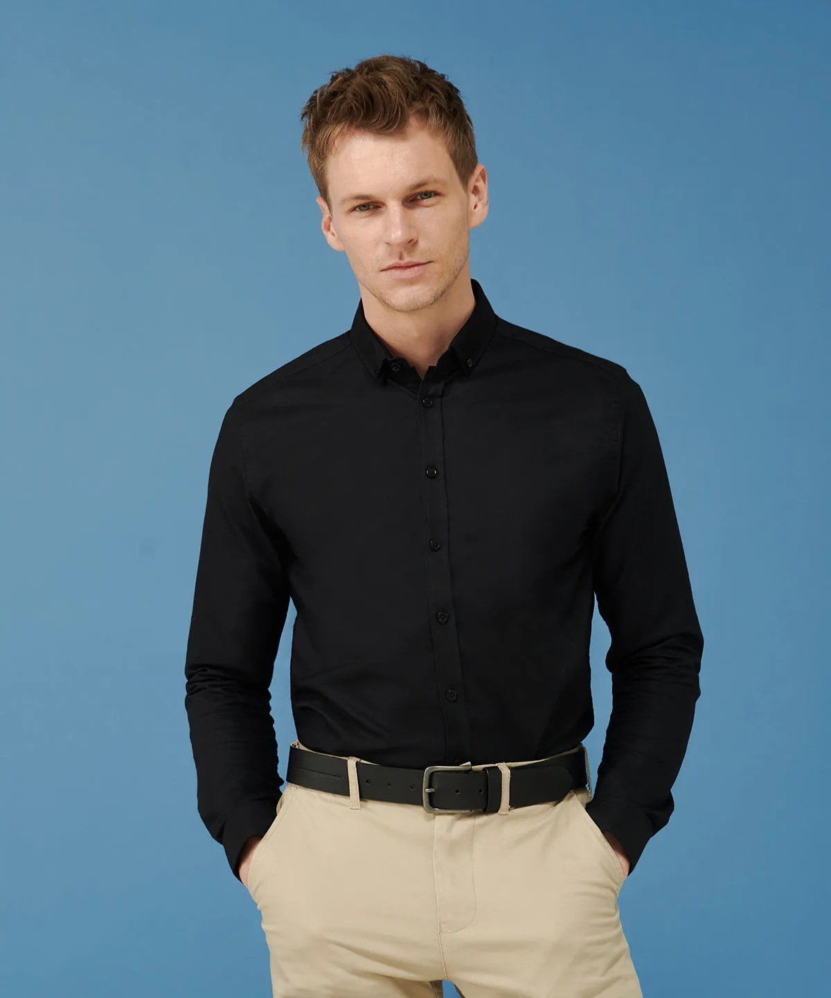 Blue - Modern long sleeve Oxford shirt