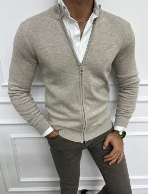 Bojoni Astoria Beige Slim Fit Cardigan