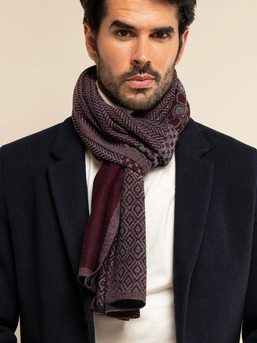 Bruno (grey/red) - warm and soft Italian scarf from wool blend