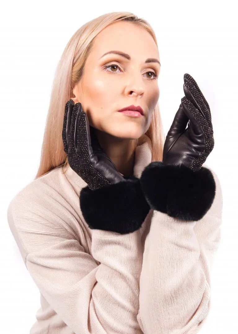 Chinchilla Fur Trim Leather Gloves