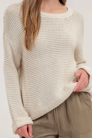 CHUNKY KNIT LONG CUFF SLEEVE PULLOVER SWEATER