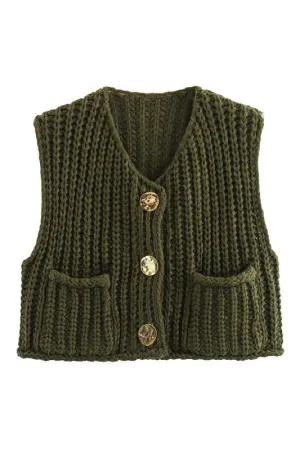 Chunky Knit Vest- Olive