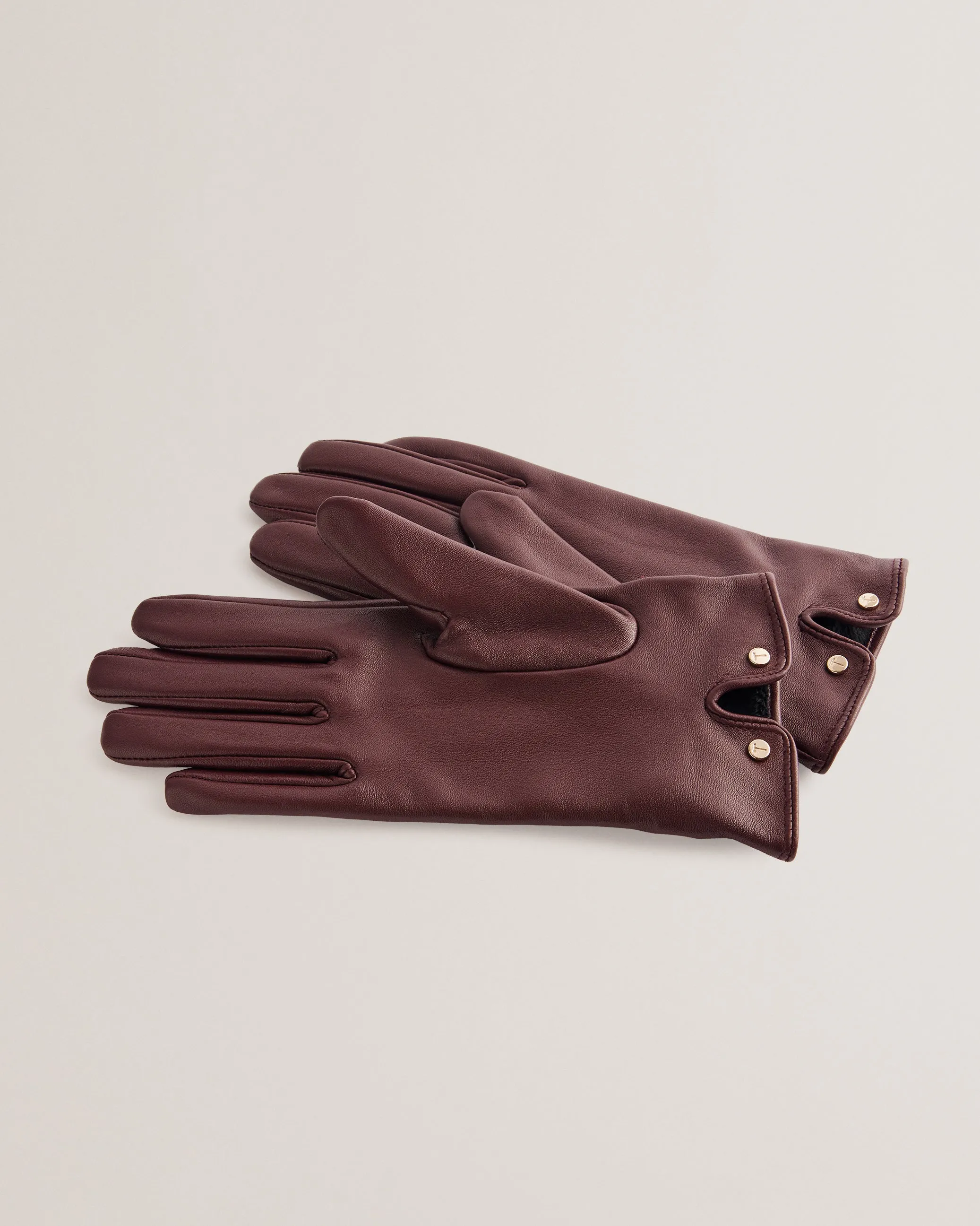 Clairel Whipstitch Detail Leather Gloves Dp-Purple