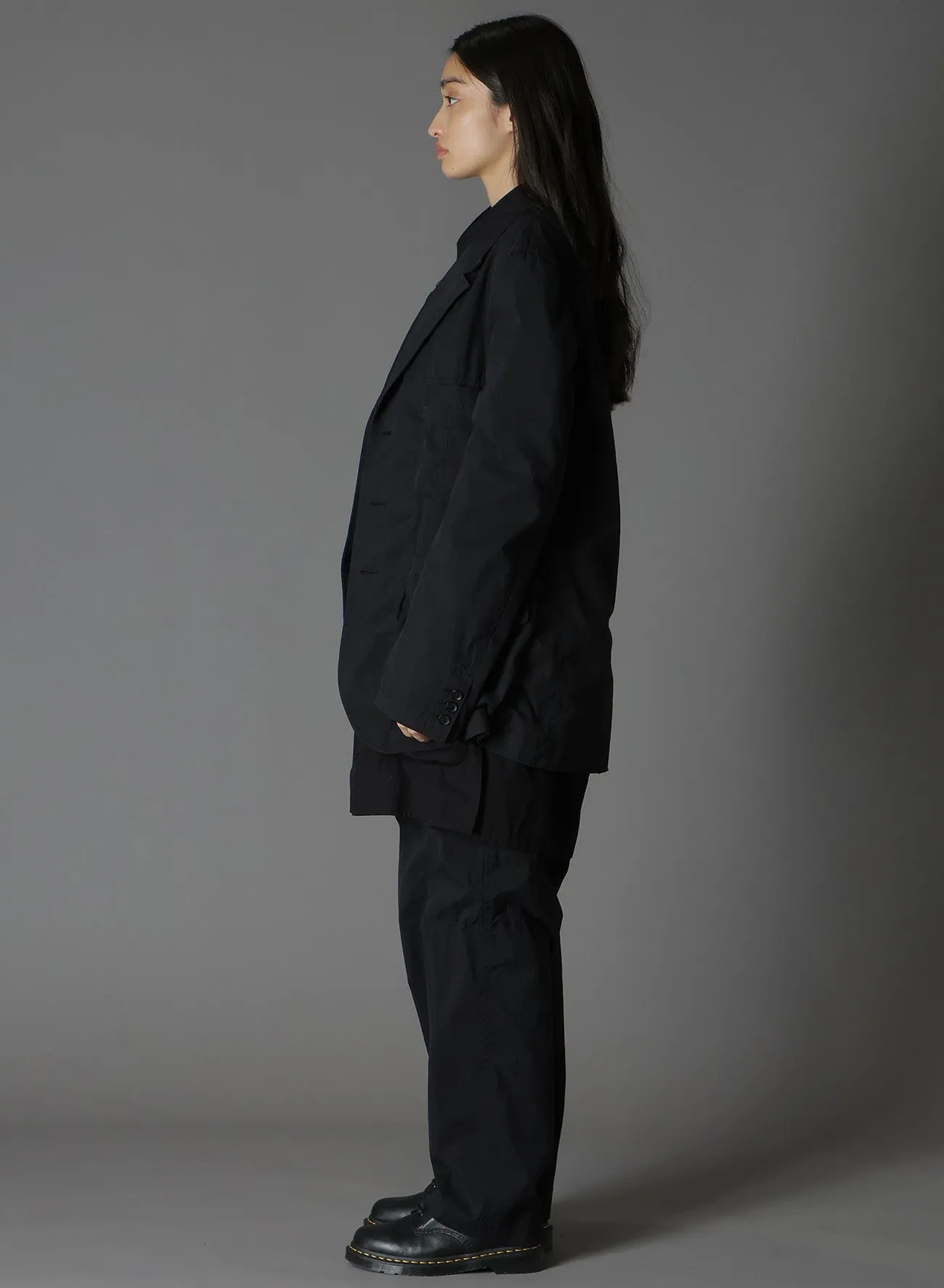 COTTON/NYLON OXFORD LONG JACKET WITH FULLED WOOL GAUZE POCKETS