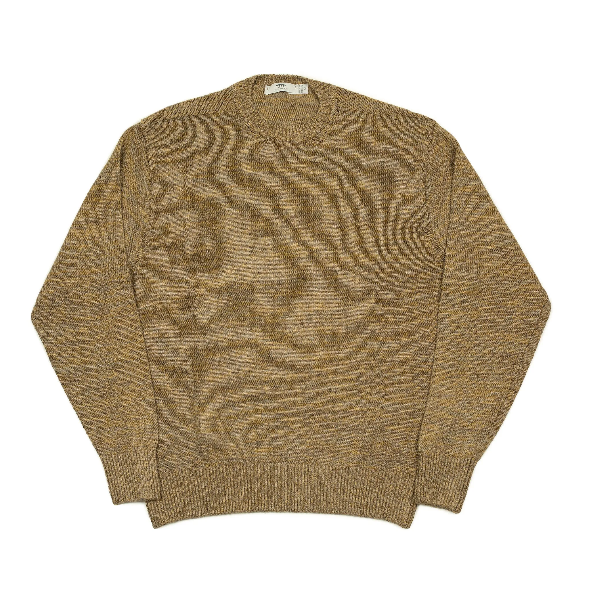 Crewneck sweater in Gorse donegal tobacco brown linen