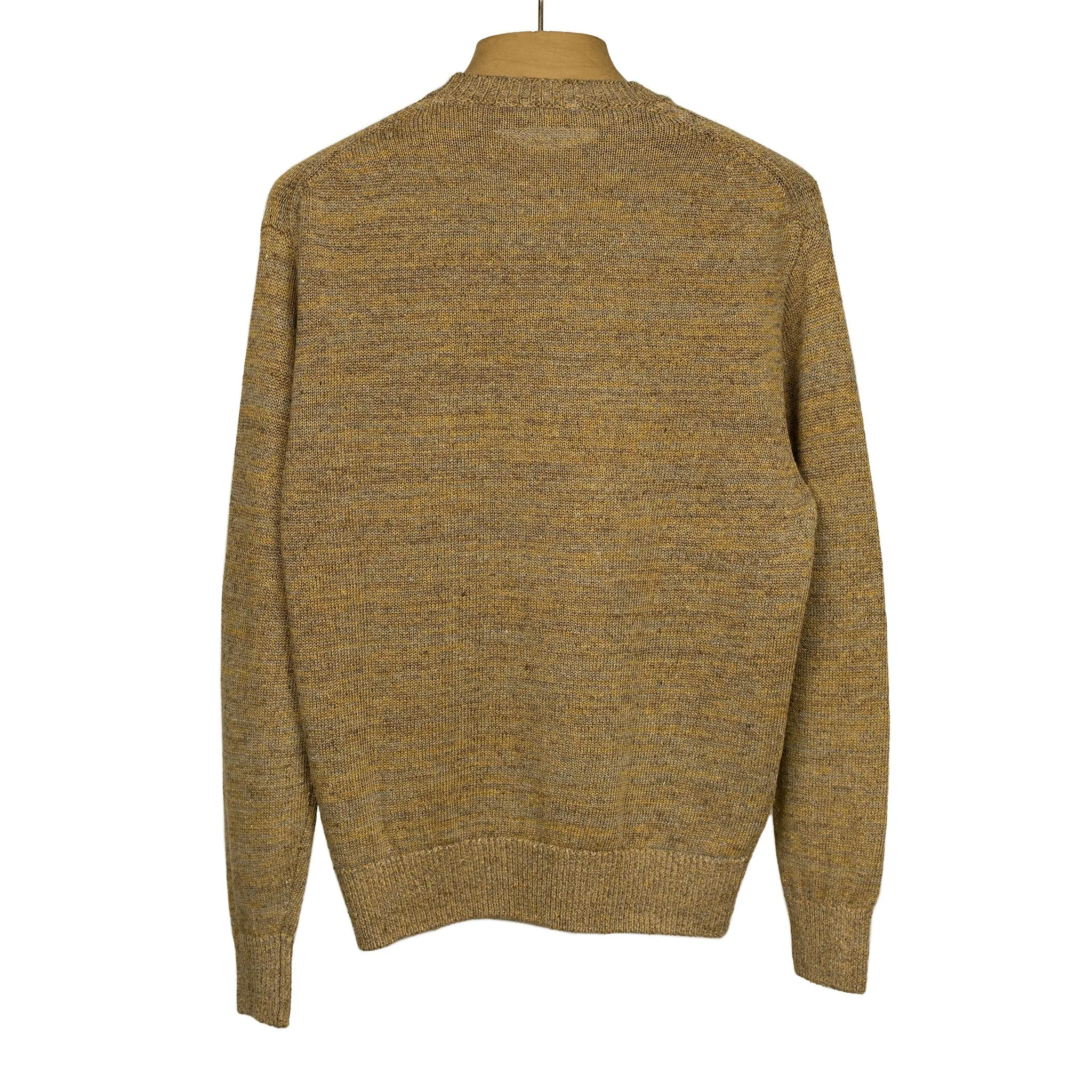 Crewneck sweater in Gorse donegal tobacco brown linen