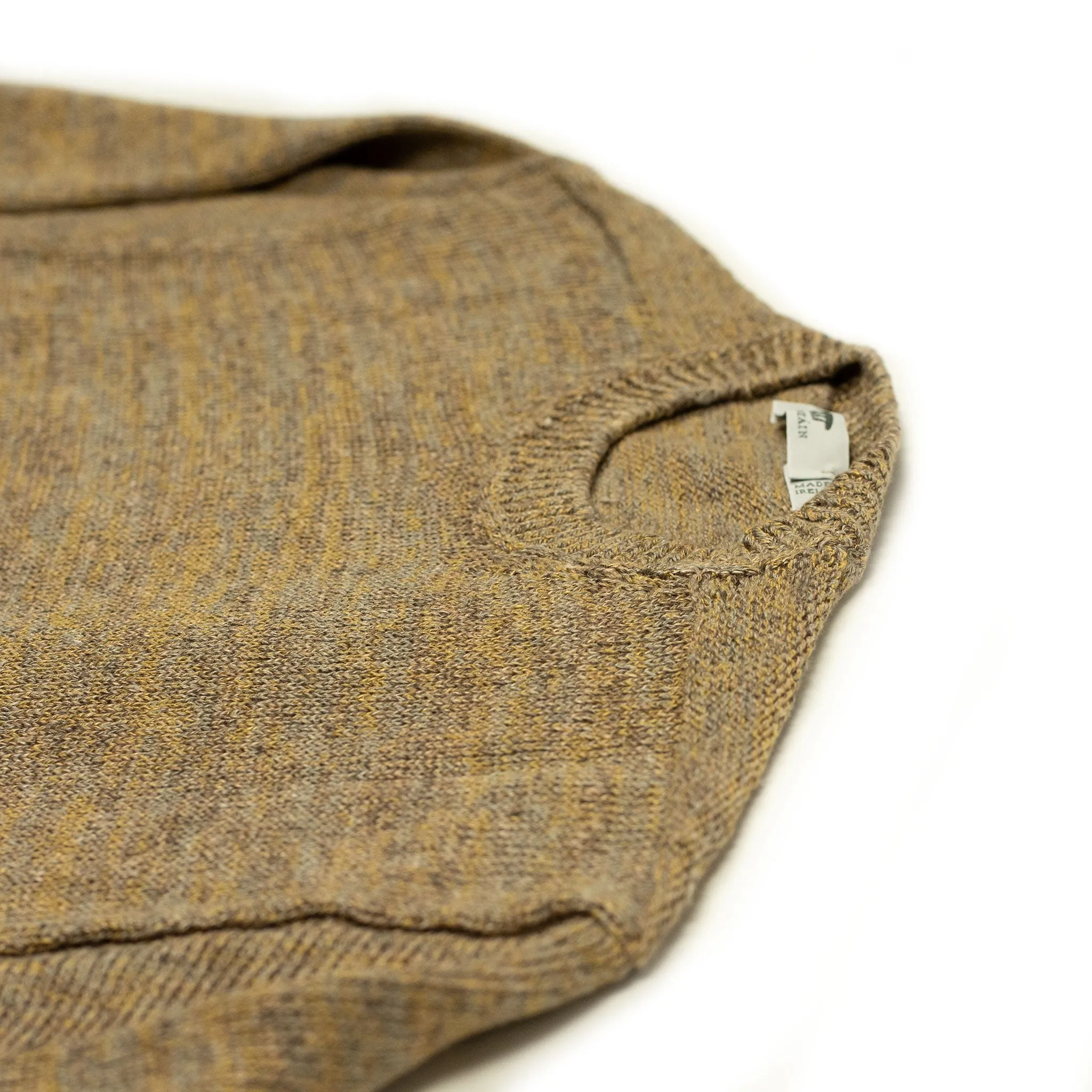 Crewneck sweater in Gorse donegal tobacco brown linen