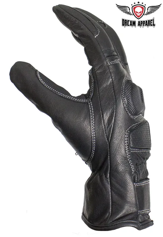 Dream Apparel Full Finger Leather Carbon Fiber Shell Over knuckles Motorcycle Riding Gloves