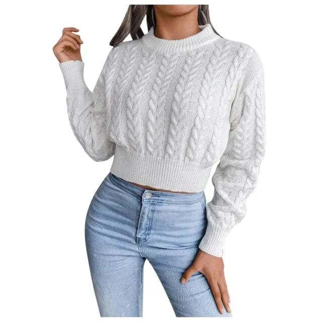 DressBetty - Sweaters Women Jacquard Knitted Casual O-neck Long Sleeve Cow Print Short Sweater Pullover Winter Clothes