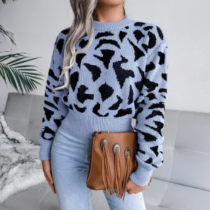 DressBetty - Sweaters Women Jacquard Knitted Casual O-neck Long Sleeve Cow Print Short Sweater Pullover Winter Clothes