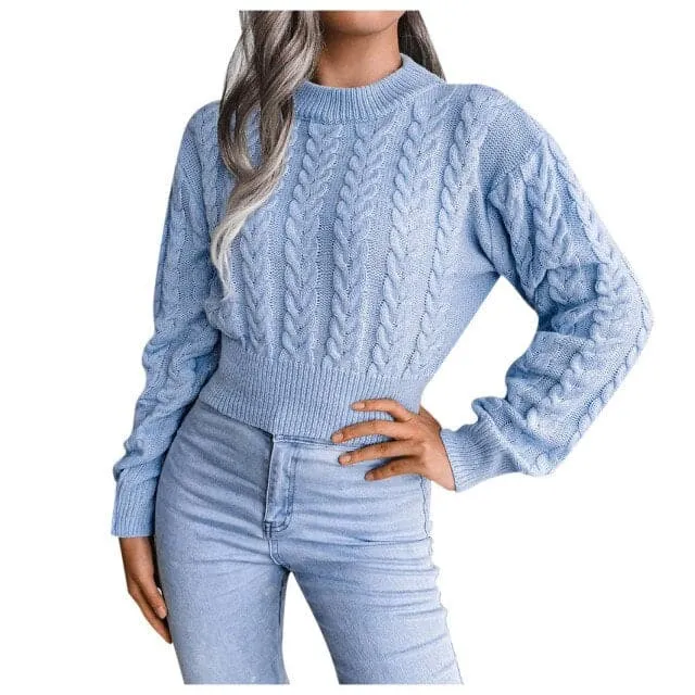 DressBetty - Sweaters Women Jacquard Knitted Casual O-neck Long Sleeve Cow Print Short Sweater Pullover Winter Clothes