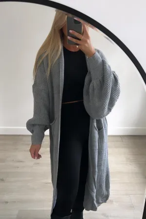 Evie grey long knitted cardigan