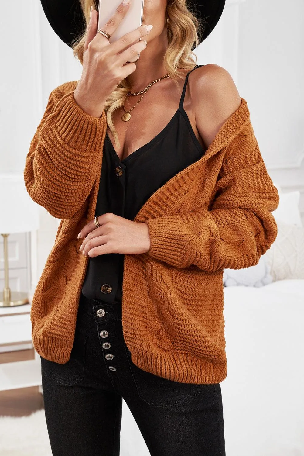 Fashion Khkai Chunky Wide Long Sleeve Knit Cardigan