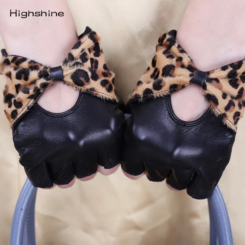 Genuine Leather Gloves Touchscreen Autumn Winter Driving Cycling Gloves with Butterfly Style