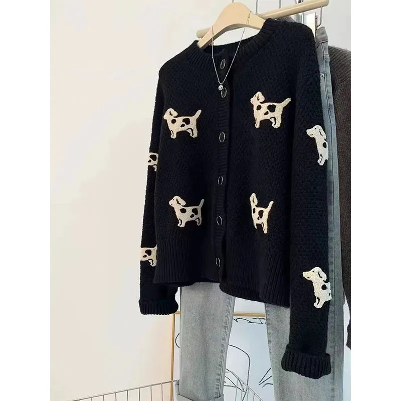 Girlary Women's Black Gothic Cardigan Knitted Sweater Vintage Harajuku Korean Y2k Long Sleeves Jumper Sweaters 2000s Clothes Autumn 2024