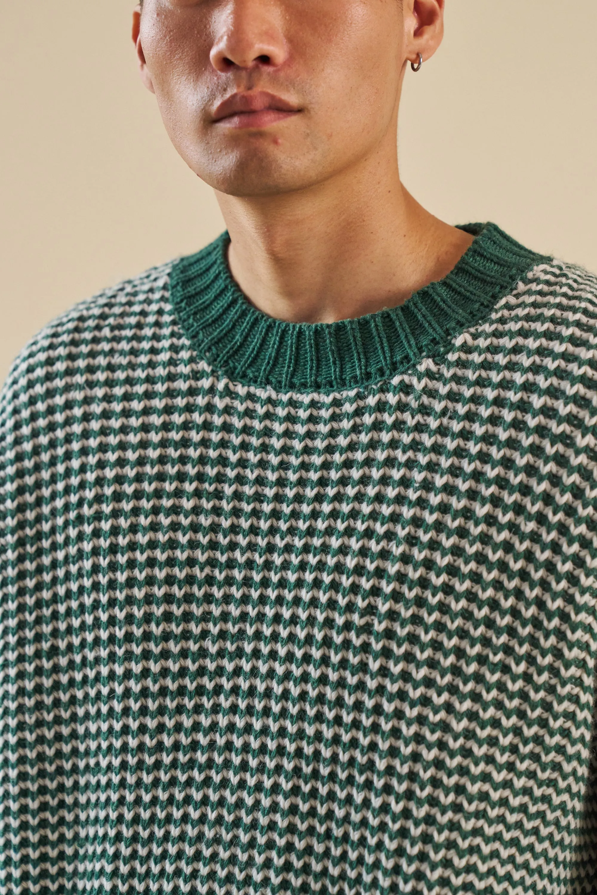 GREEN STRIPE CHUNKY KNIT RIB OVERSIZED SWEATER