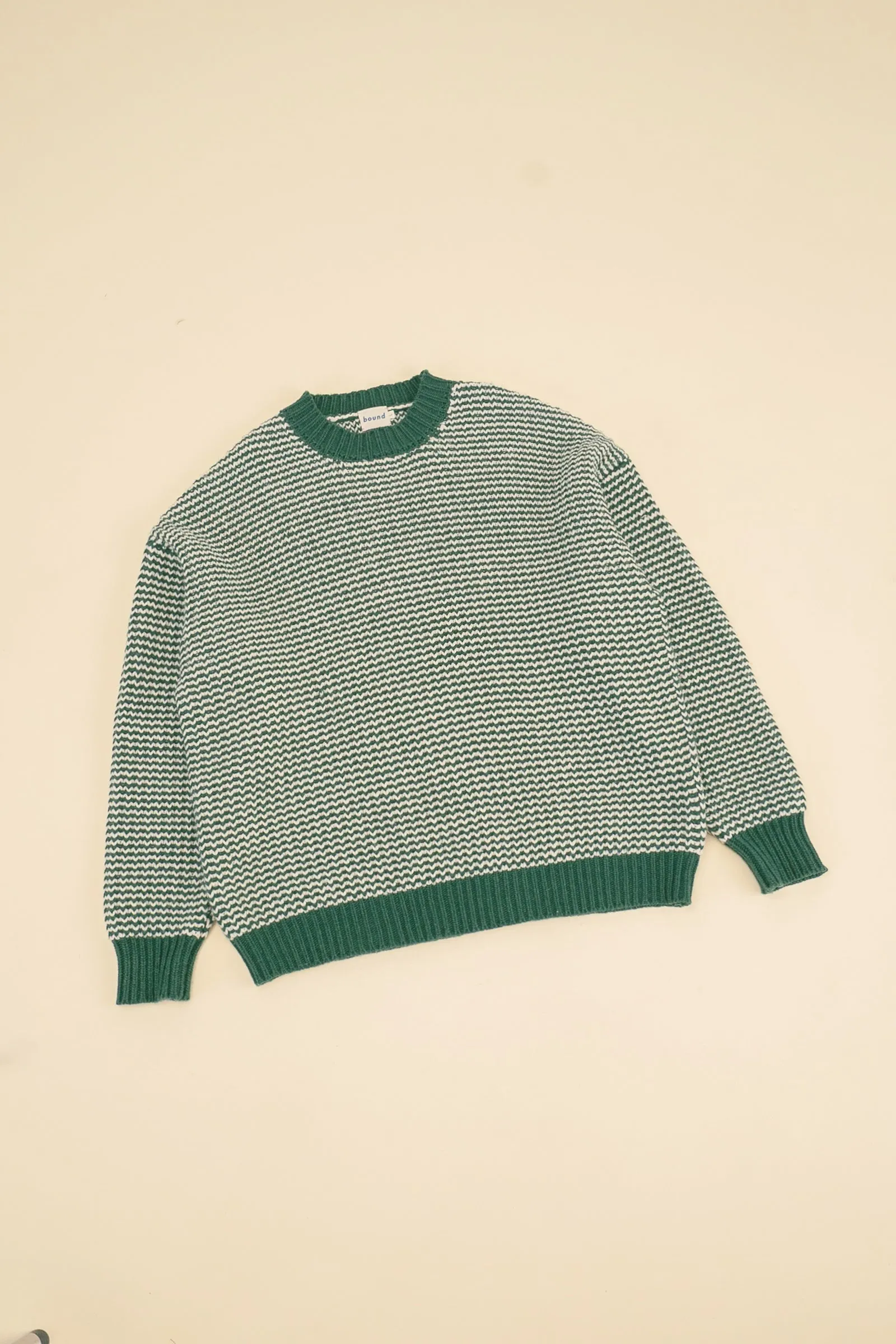 GREEN STRIPE CHUNKY KNIT RIB OVERSIZED SWEATER