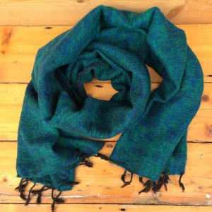 Handmade Nepalese 'Yak Wool' Shawl Jungle Trail Green-Blue Oversized Scarf / Yoga Blanket