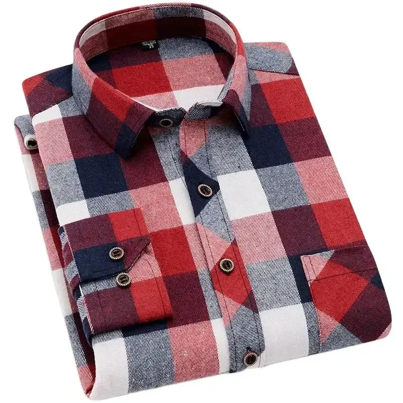 High Quality Soft Comfortable Casual Shirts Men Autumn Spring Long Sleeve Fashion Flannel Plaid Male Camisas Christmas Men Shirt