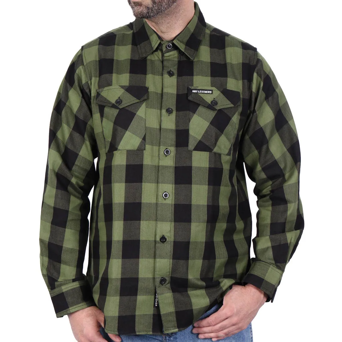 Hot Leathers FLM2027 Men's OD Green and Black Long Sleeve Flannel Shirt