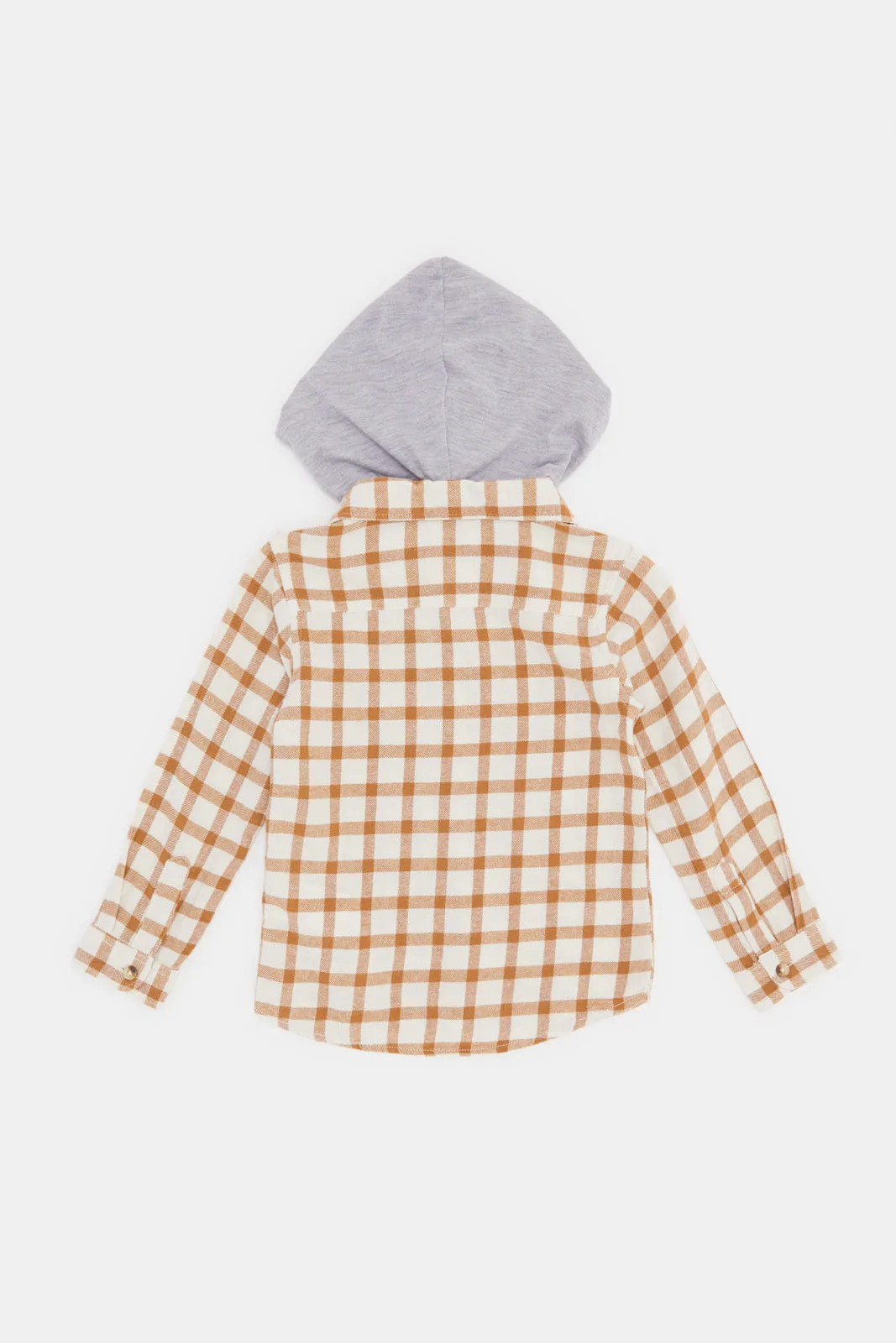 Infant Boys Brown Checked  Hoody Flannel Shirts