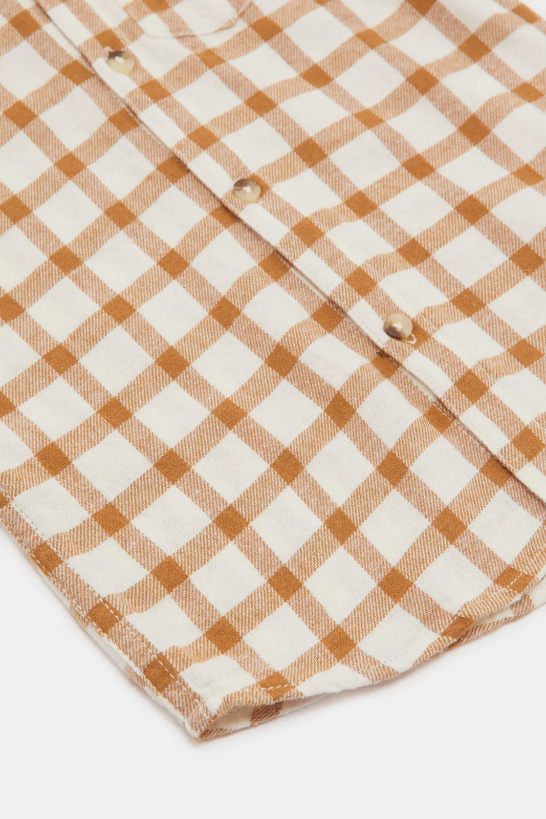 Infant Boys Brown Checked  Hoody Flannel Shirts