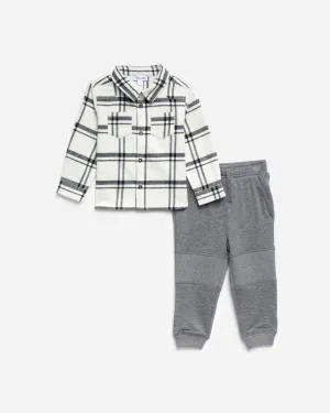 Infant Boys Charcoal Flannel Long Sleeve Set