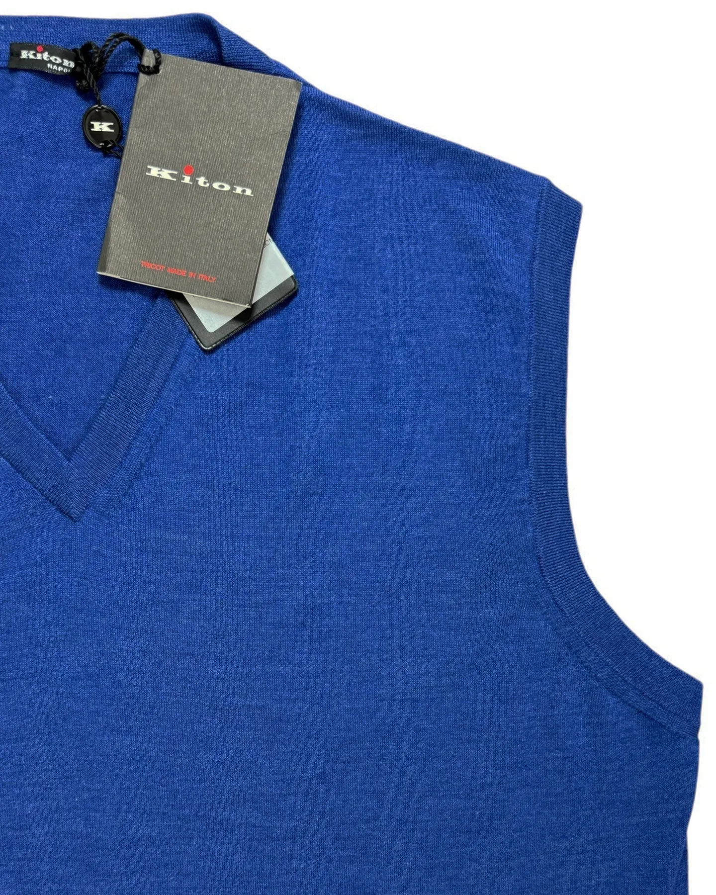 Kiton Sleeveless Sweater Royal Blue Cashmere Silk V-Neck EU 56 / XXL