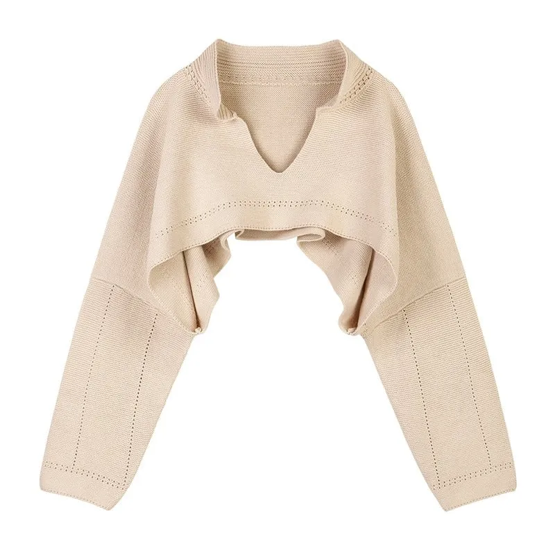 Korean Style Cropped Knitted V-neck Outerwear Sweaters