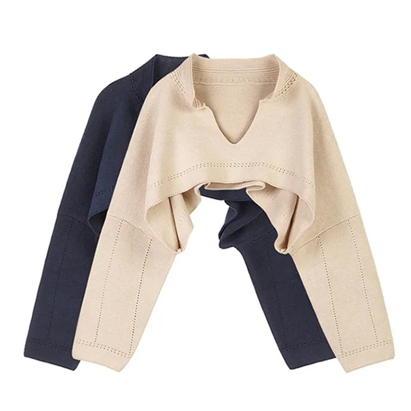 Korean Style Cropped Knitted V-neck Outerwear Sweaters