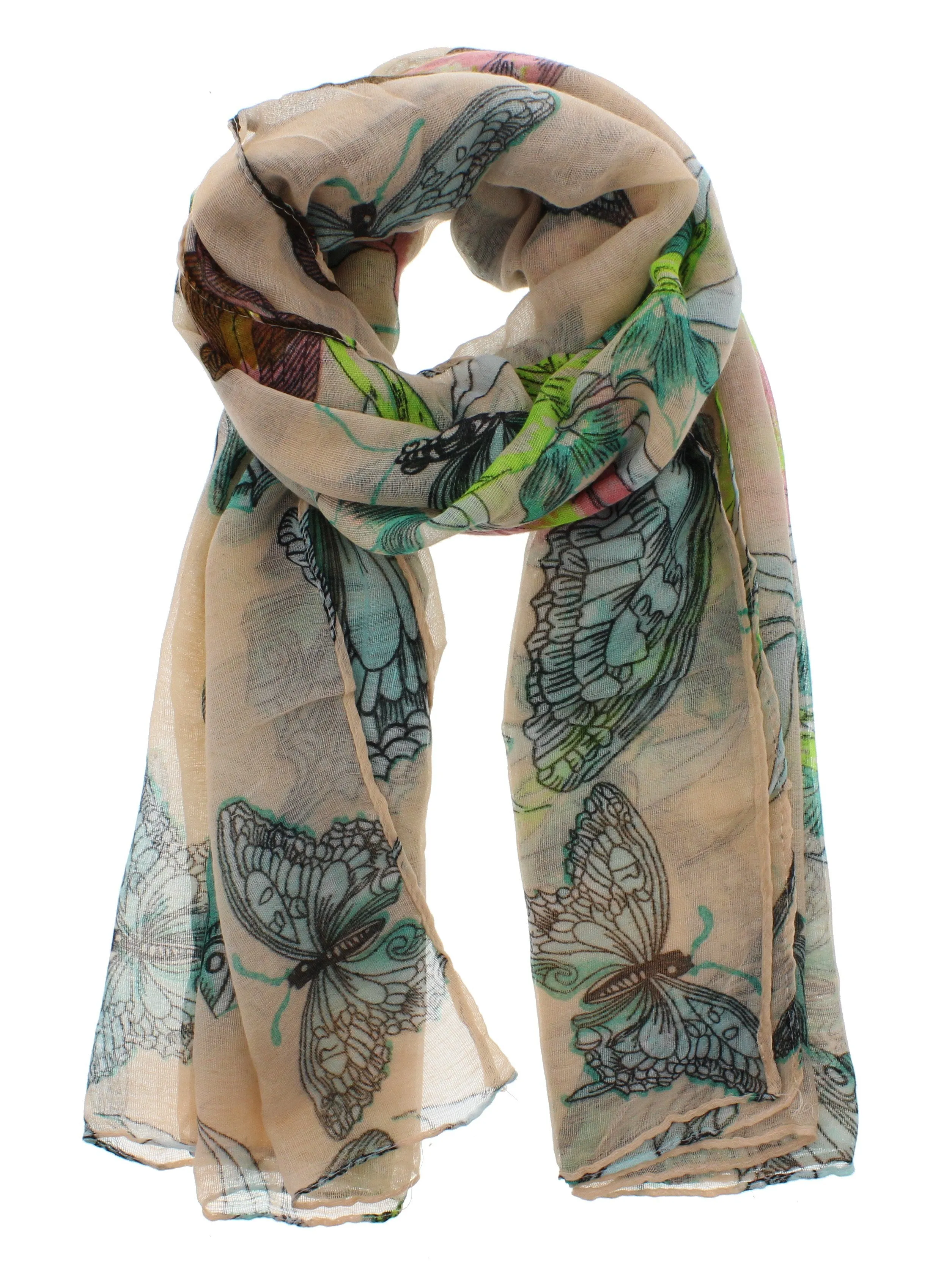 Large Butterfly & Flowers Scarf