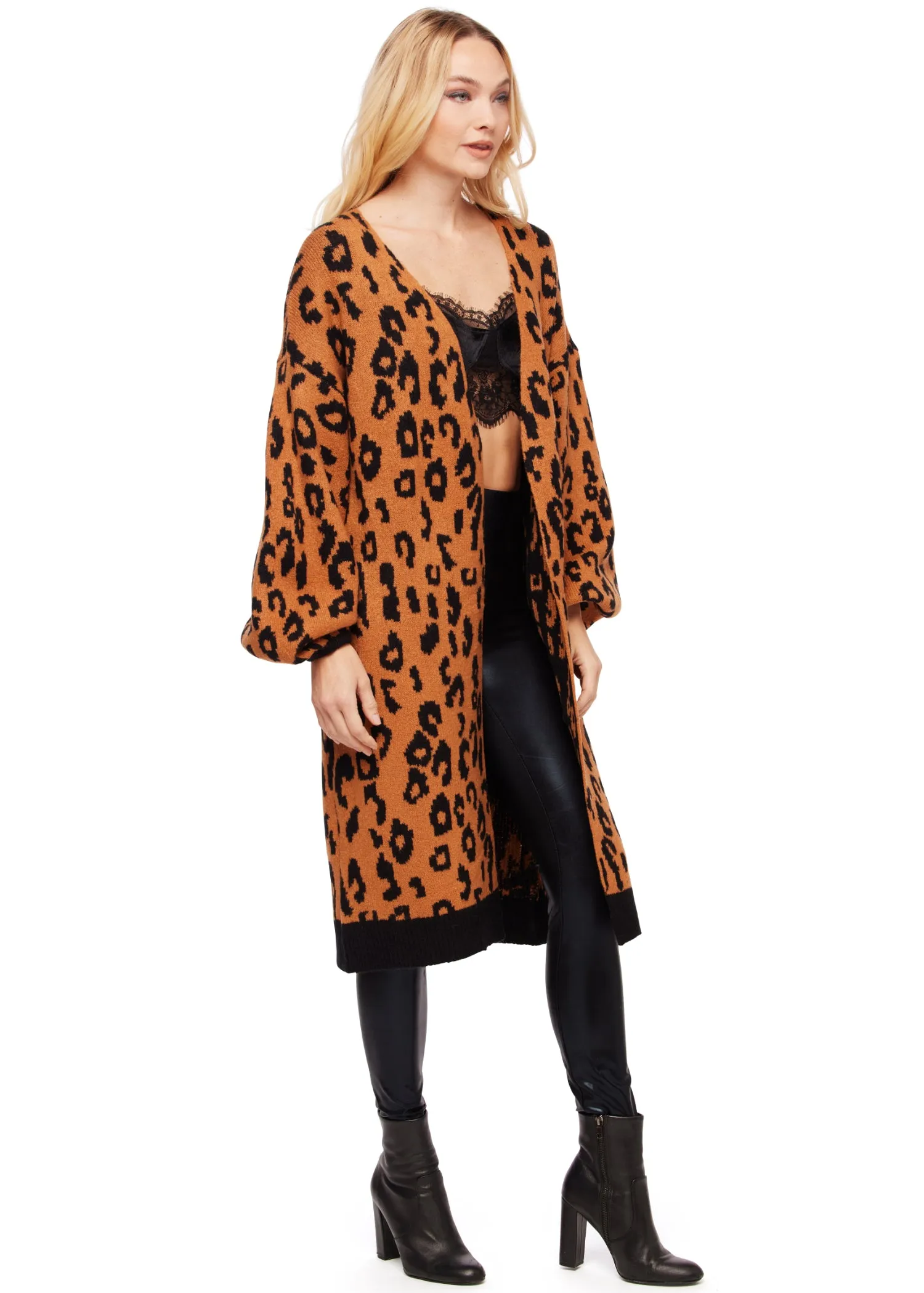 Leopard Print Open Front Cardigan