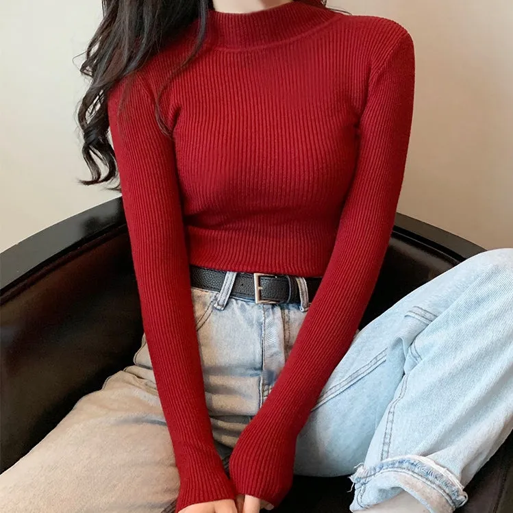 Long Sleeve Knitted Half Turtleneck Sweater