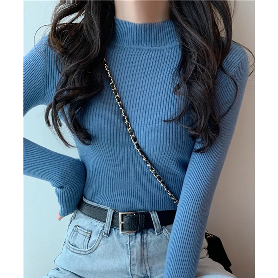 Long Sleeve Knitted Half Turtleneck Sweater