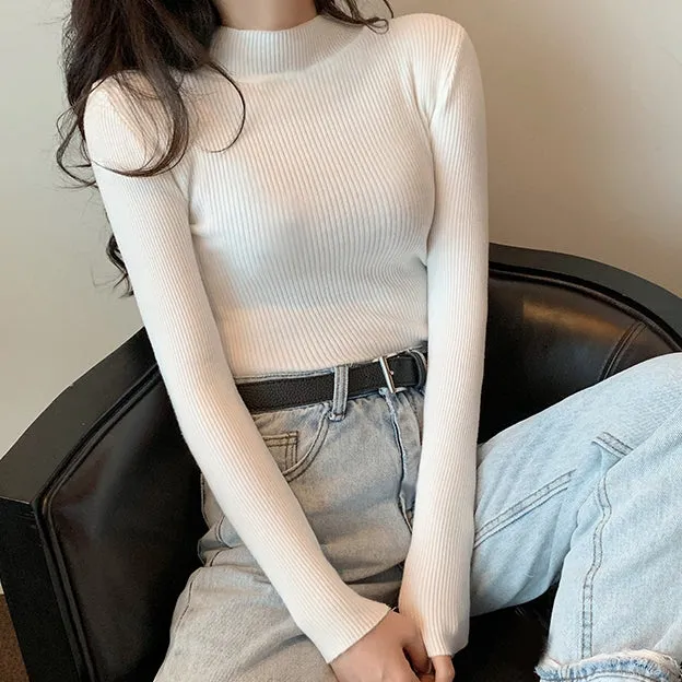 Long Sleeve Knitted Half Turtleneck Sweater