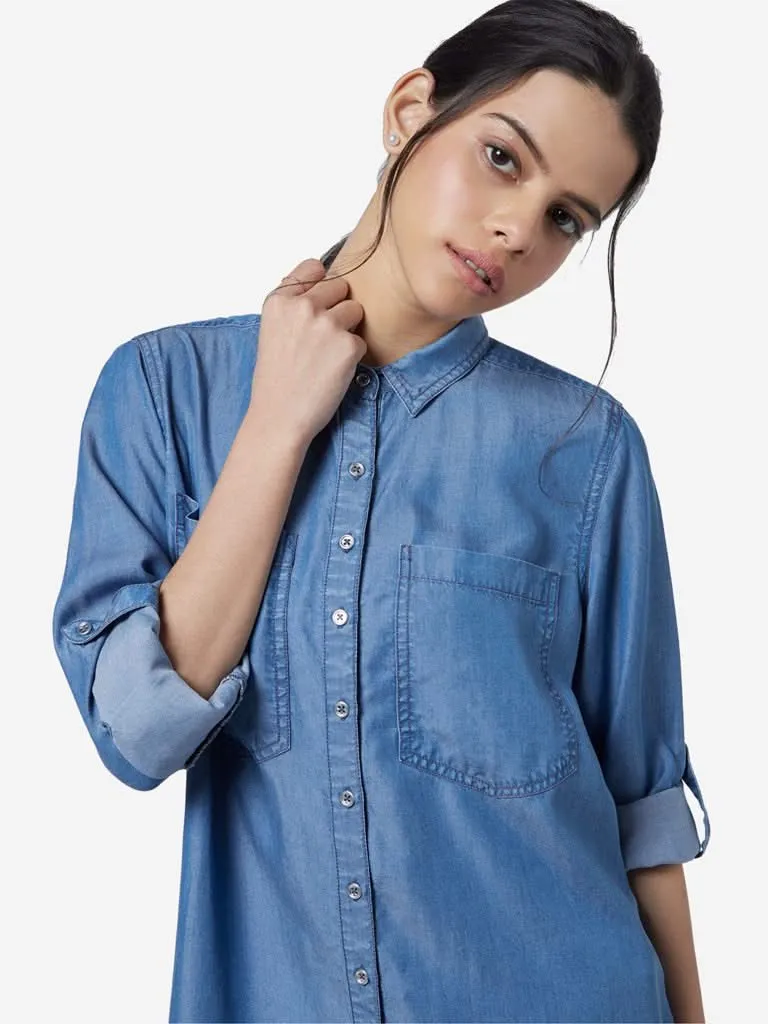 LOV Blue Chambray Una High-Low Shirt