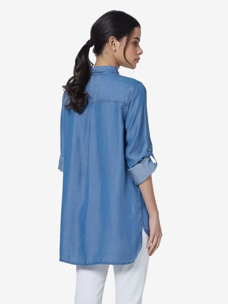 LOV Blue Chambray Una High-Low Shirt