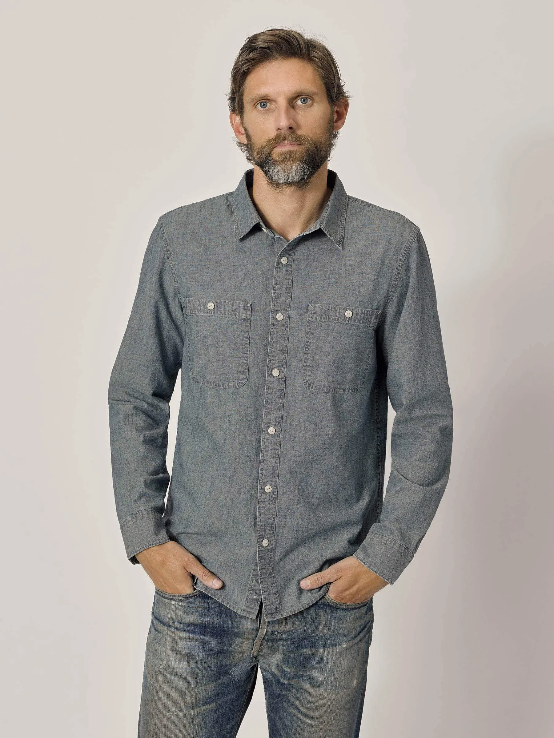 M008 Medium Wash Chambray Work Shirt