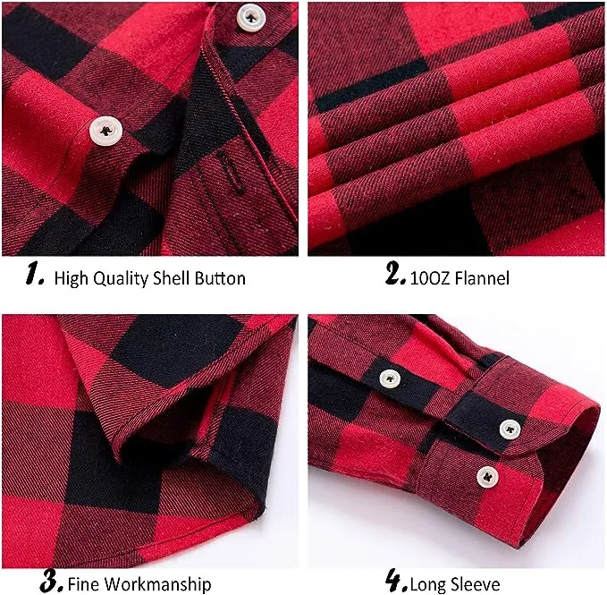 Men's Button Down Regular Fit Long Sleeve Plaid Flannel Casual Shirts Black/Red