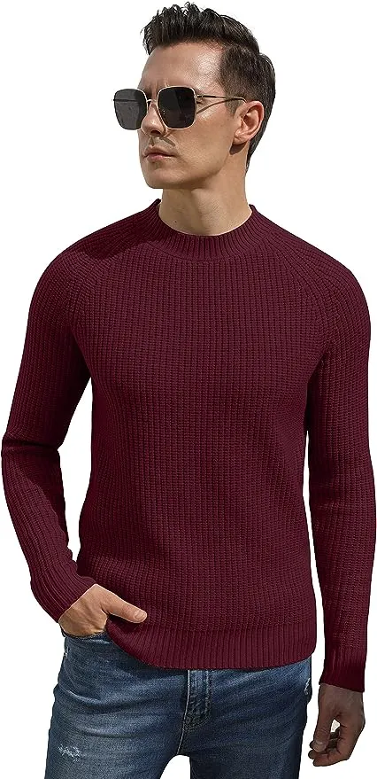 Men's Crewneck Casual Sweater Structured Knit Pullover - Red Wine