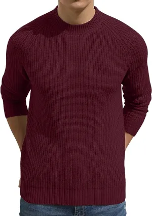 Men's Crewneck Casual Sweater Structured Knit Pullover - Red Wine