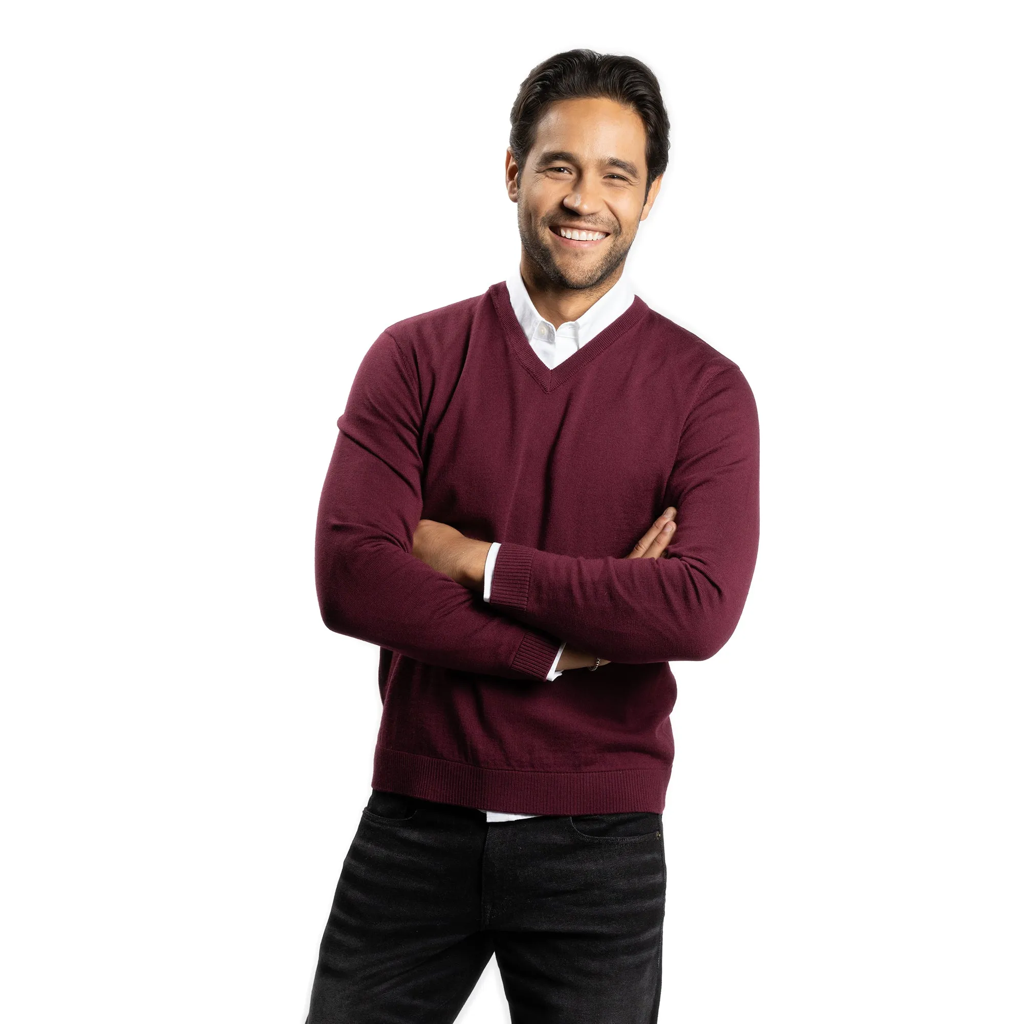 Merino Wool Sweaters V Neck - Burgundy